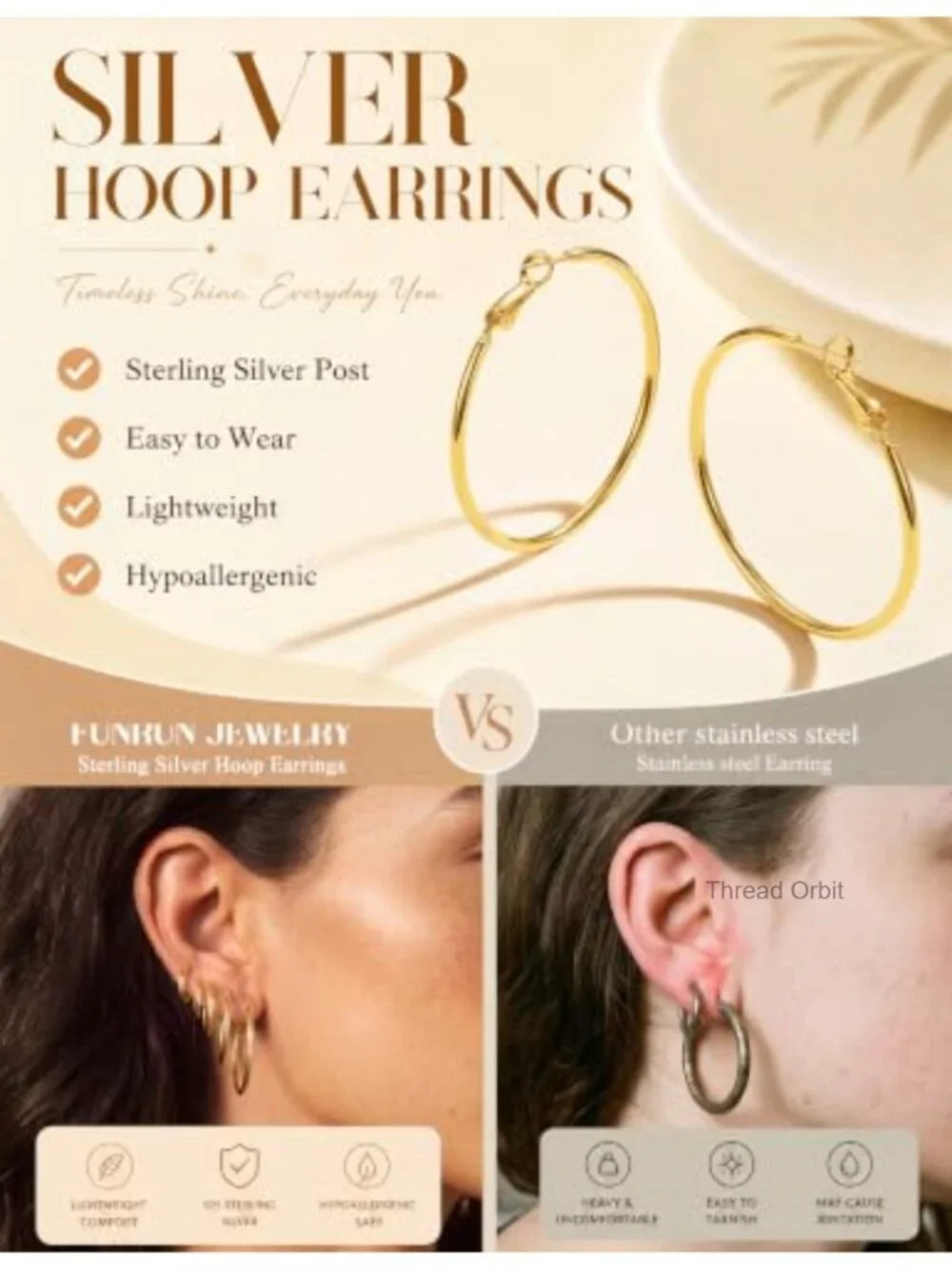 5 Pairs 925 Sterling Silver Hoop Post Earrings for Women Set - Small to Large